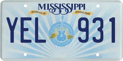 MS license plate YEL931