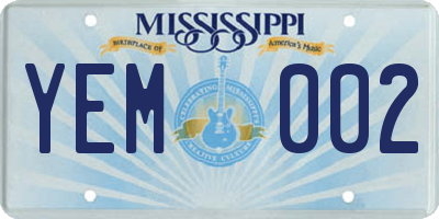 MS license plate YEM002