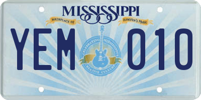 MS license plate YEM010
