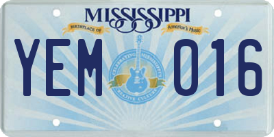 MS license plate YEM016