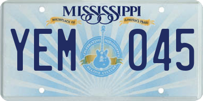 MS license plate YEM045