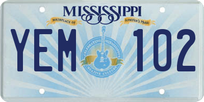 MS license plate YEM102