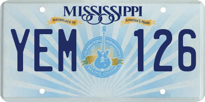 MS license plate YEM126