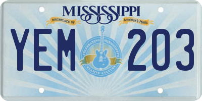 MS license plate YEM203