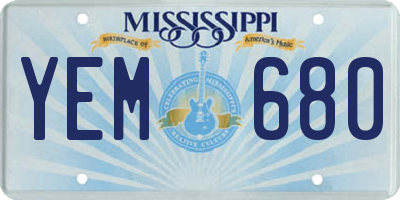 MS license plate YEM680