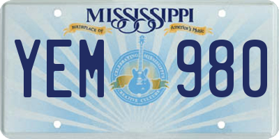 MS license plate YEM980