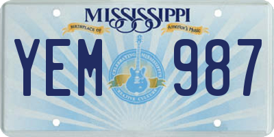 MS license plate YEM987
