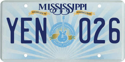 MS license plate YEN026
