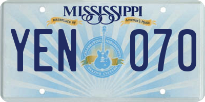 MS license plate YEN070