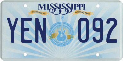MS license plate YEN092
