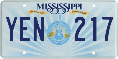 MS license plate YEN217