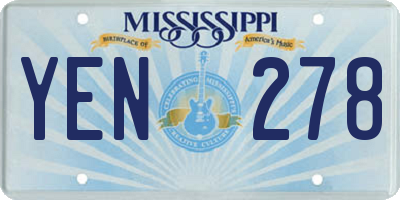 MS license plate YEN278
