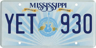 MS license plate YET930