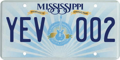 MS license plate YEV002