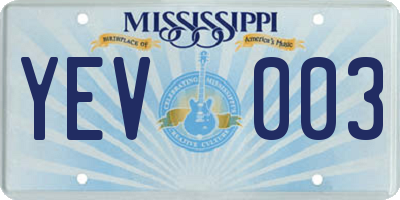 MS license plate YEV003