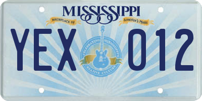 MS license plate YEX012