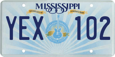 MS license plate YEX102