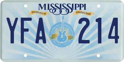 MS license plate YFA214