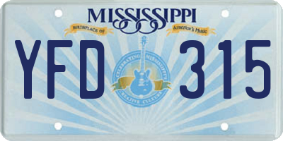 MS license plate YFD315