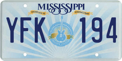 MS license plate YFK194