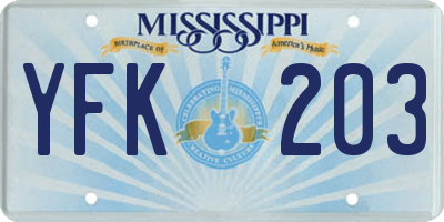 MS license plate YFK203