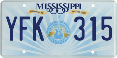 MS license plate YFK315