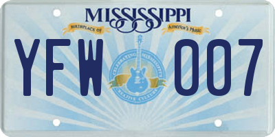 MS license plate YFW007