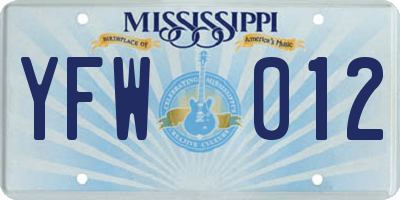 MS license plate YFW012