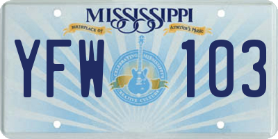 MS license plate YFW103
