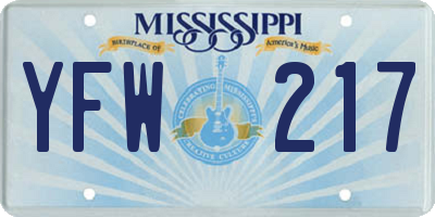 MS license plate YFW217