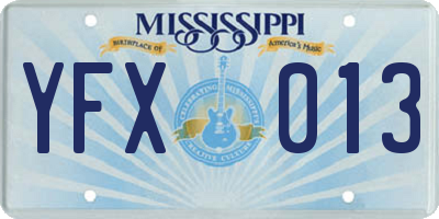 MS license plate YFX013