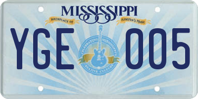 MS license plate YGE005