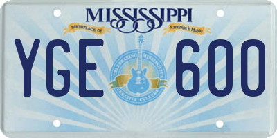 MS license plate YGE600