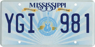 MS license plate YGI981