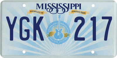 MS license plate YGK217