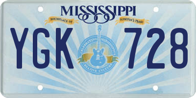 MS license plate YGK728
