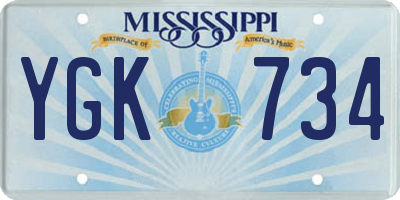 MS license plate YGK734