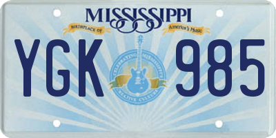 MS license plate YGK985