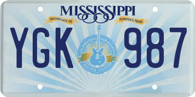 MS license plate YGK987
