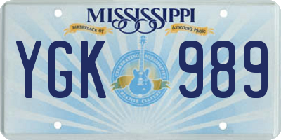 MS license plate YGK989