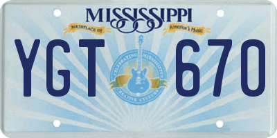 MS license plate YGT670