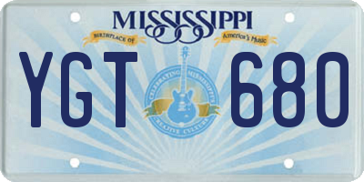 MS license plate YGT680