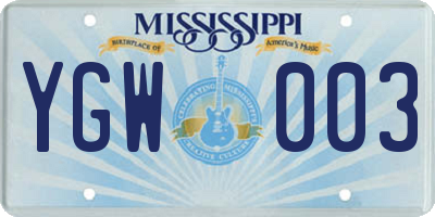 MS license plate YGW003