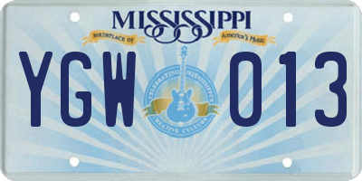 MS license plate YGW013