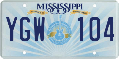MS license plate YGW104