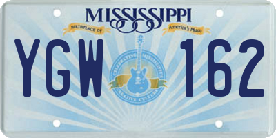 MS license plate YGW162
