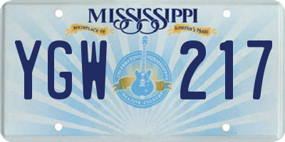 MS license plate YGW217