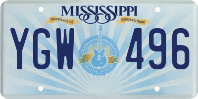 MS license plate YGW496
