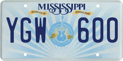 MS license plate YGW600