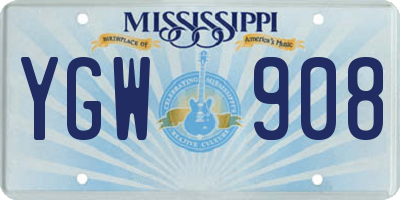 MS license plate YGW908